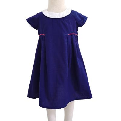 China Breathable 100%cotton Ruched Solid Color Plain Dyed Baby Kids Woven Dresses for sale