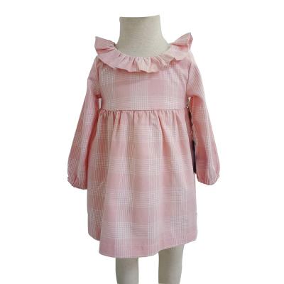 China New Design Washable Baby Kids Girl Dresses Dyed Polyester Pleated Woven Pink Cotton Yarn for sale