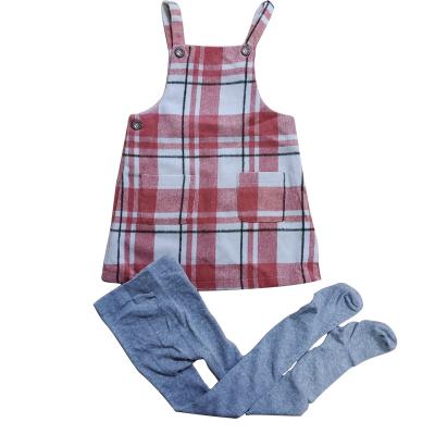 China Anti-wrinkle Girls Clothing Sets Cute Spring Dress Sleeveless Lolita Style 2-14years Dress And Tights Kids Baby Clothes Plaid Fabric for sale