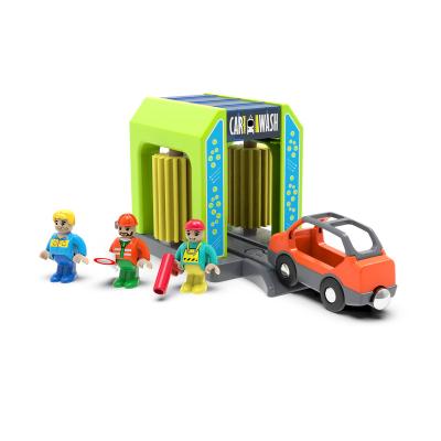 China Mykafort Eco-Friendly Car Wash Scene Brilliantly Prepared Track Compatible Wooden Terrain Boosts Toy for sale