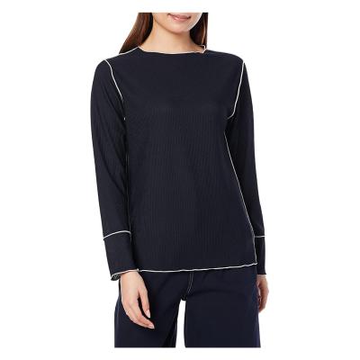 China Anti-wrinkle women's t-shirt custtom women's navy blue waist long sleeve round neck t shir for sale