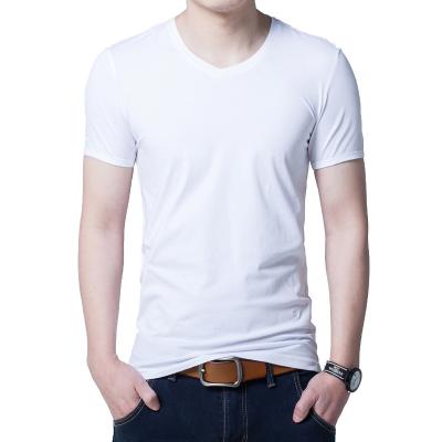 China Anti-Wrinkle Factory Wholesale Price White Short Sleeve Cotton Multicolor Custom Logo Men's T-shirts 100% V-neck for sale