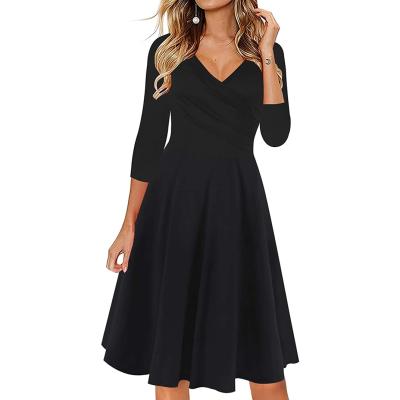 China Anti-Wrinkle Women's Casual Dress Cross V-Neckline Sleeves Long Drops Casual Dress Plus-Size for sale