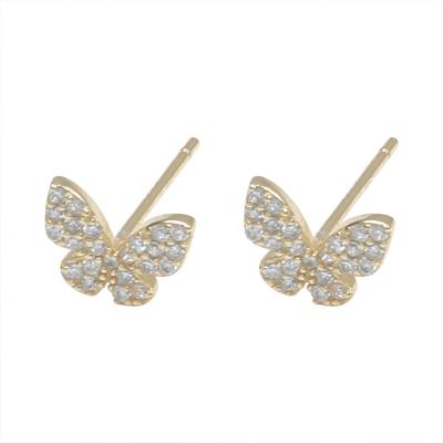 China Manufacturer Small Silver 18k Thin 925 Gold FASHIONABLE Zircon Sterling 8mm*9mm Butterfly Gold Earring Women for sale