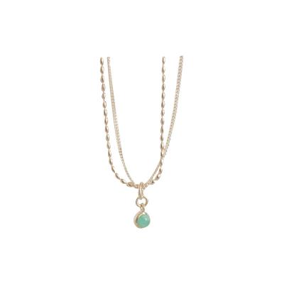 China Vintage Double Layer Women Ribbon Necklace Zircon Turquoise Choker Pendant Chain for sale