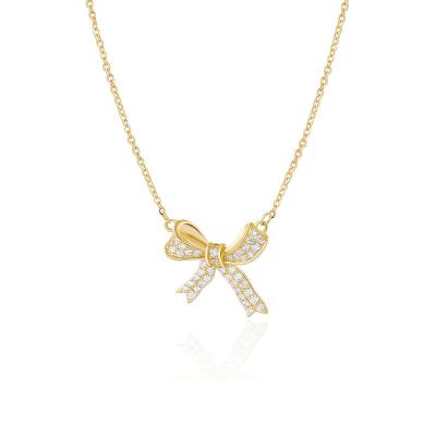 China Diy Trendy Minimalist-chic Shiny Butterfly 925 Sterling Silver Pendant Bowknot Diamond Zircon Inlaid Gold Necklace for sale