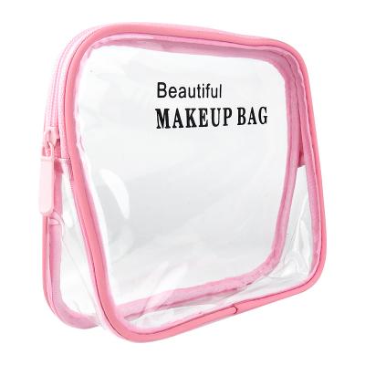 China Top Customized Pink Square Zipper Closure PVC Transparent Makeup Bag Waterproof Convenient Clear Cosmetic Pouch for sale