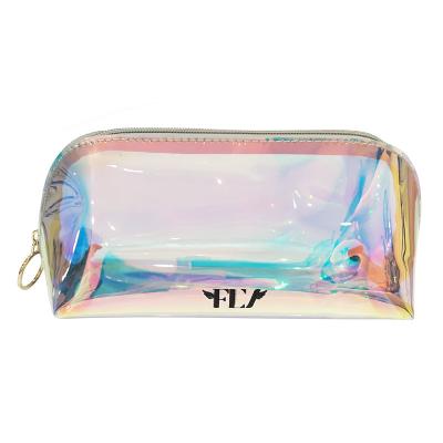 China Fashoion Customize PU Laser Waterproof Cosmetic Pouch Transparent Holographic Clear Makeup Bag for sale