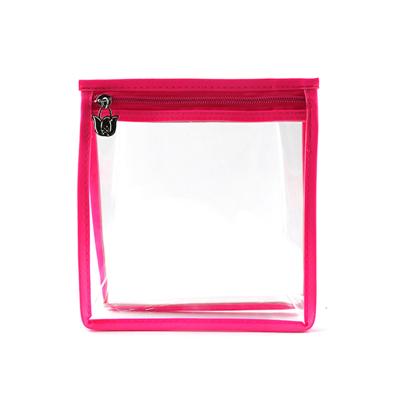 China Fashoion Customized Logo Portable Waterproof Clear Hot Pink To Make Up Transparent Bag for sale