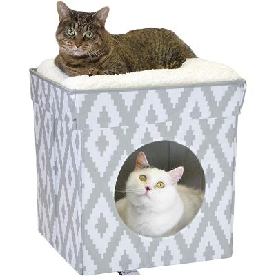 China Breathable Indoor Folding Shelter Cat House Cube Kitty City Large Cat Bed Scratcher Kitty Cat Cubby Cave Bed Removable for sale