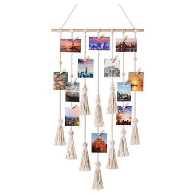 China Photo Display Macrame Wall Hanging Pictures Organizer Rustic Boho Home Office Room Decor Hanging Gift for Birthday Holiday Party for sale