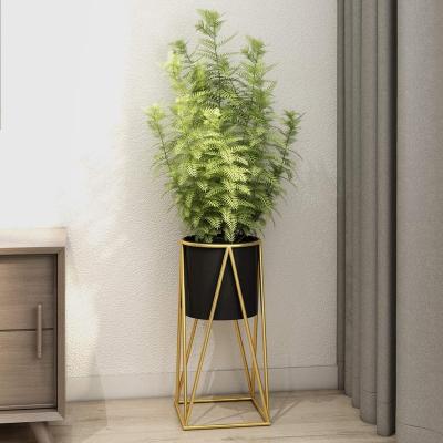 China Minimalist Metal Plant Stand Holder Mid Century For Indoor&Outdoor Planters With Stand Modern Flower Pot Planter Black Pot With Gold Bracket for sale