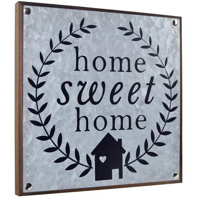 China Rustic Galvanized Home Wall Art Decor Rustic Country Sign Plaque Accents Soft Farmhouse Metal Wood House Sign for sale