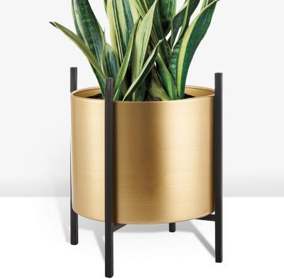 China 7 Inch Gold Decor Mid Century Modern Style Metal Indoor Floor Planter For Living Room Garden Decor Metal Flowerpot for sale