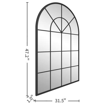 China Minimalist Amazon Arched Window Metal Mirror Wall Mirror Black Frame Window Tile Finish Decoration For Living Room Entryway for sale