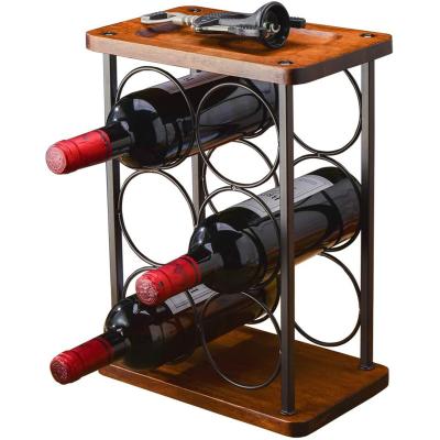 China Rustic Wooden Freestanding Organizer Stand Home Decor Wine Bottle Storage (Other) Table Top 6 Bottle Holder Adjustable Wooden Wine Racks for sale