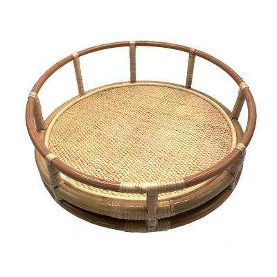 China Custom Country Style Rattan Viable Round Cat Basket Bed Nest Pet Dog Beds Basket Home Decor for sale