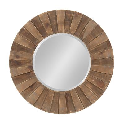 China Decorative Round Large Sunburst Wooden Wall Hanging Mirror for sale