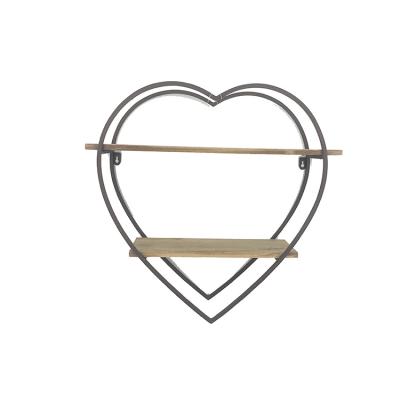 China Traditional Metal Heart Shaped Frame Wooden Wall Shelves Cosmetic for sale