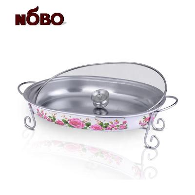 China Desgin NOBO Modern Factory Price Chef Oval Chafing Dish Set Stainless Steel Buffet Warmer Food Serving Dish for sale