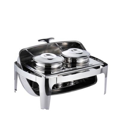 China Hotel Buffet Food Equipment NOBO 2 Basin Stainless Steel Food Warmer Beetle Soup Chafing Dish Buffet Set for sale