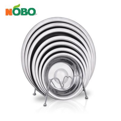 China Viable Wholesale Barbecue Buffet Deep Round Metal Food Dinner Plate Dish Serving Tray Stainless Steel Tray for sale