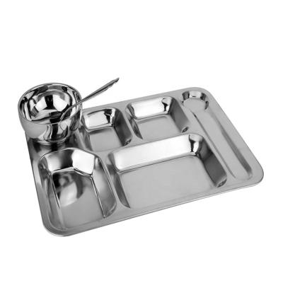 China Modern Fast Food Tray Wholesale 6 Compartments Stainless Steel Metal Fast Food Dinner Dish Divider Serving Tray for sale