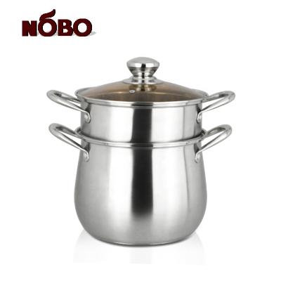 China Sustainable Drum Shape 2 Layers Steaming Stainless Steel Soup Stock Pot With Glass Cover for sale