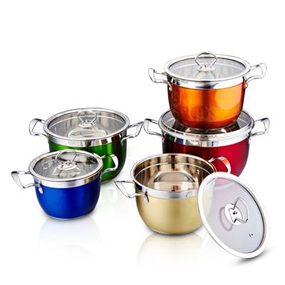 China Double Bottom Soup Stock Pot Stainless Steel Kitchen Royal Cookware Sustainable Set 10 for sale