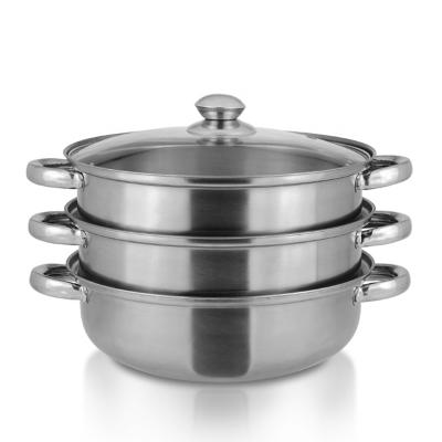 China Sustainable Wholesale Stainless Steel Food Steamer Double Boiler 2 Layer Stack Oyster Steamer Pot for sale