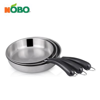 China Sustainable Kitchen Restaurant 3 Pcs Commercial Induction Cooking Wok Pan Stainless Steel Frying Pan Set for sale