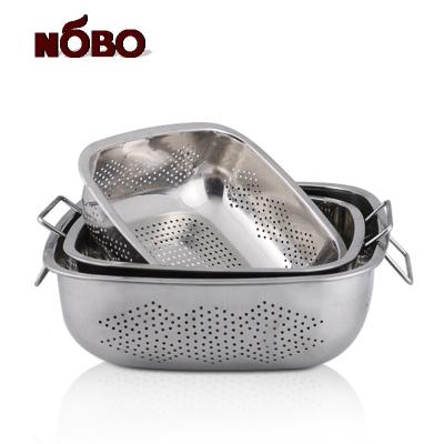 China Best Kitchen 3pcs Mesh Rice Pasta Strainer Stainless Steel Colander Wash Viable Drain Basket With Handle for sale