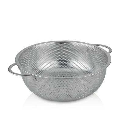 China Viable Extra Wide Edge Large Fine Wide Rice Kitchen Colander Stainless Steel Collapsible Punch Sieve for sale