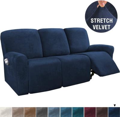 China New Modern Hot Sale 8 Pieces 3 Seat Recliner Sofa Cover Velvet Sofa Cover For Recliner Stretch Fitted Sofa Recliner Cover for sale