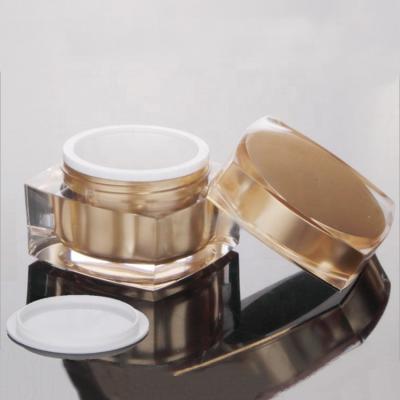 China Eye Cream Luxury square low quantity mini size jar 30g goden acrylic plastic moisturizer cosmetic cream packing jar with insert cap for sale