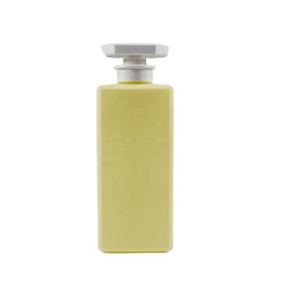 China HDPE Yellow BEAUTY PACKAGING 500ML 17OZ Color Shape Body Wash Bottle Square Shower Gel Bottle With Pump for sale