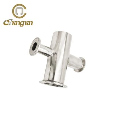 China For Dairy Stainless Steel DIN 3AM 304 316L Pipe Fittings Tri Clamp Four Way Cross for sale