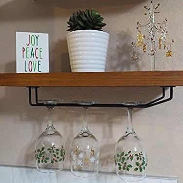 China Living Room Stemware Rack 15.8-Inch Long Single Rail Metal Wine Glass Storage Holder for sale