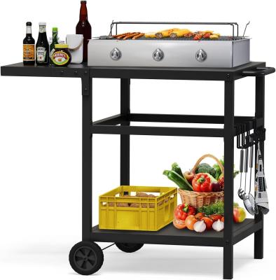 China Metal Plant Fiber Type Outdoor Grill Cart Double-Shelf BBQ Table with Multifunctional for sale