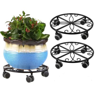 China Powder Coated Iron Flower Stand with Heavy Duty Casters and Rolling Flower Pot Stand for sale