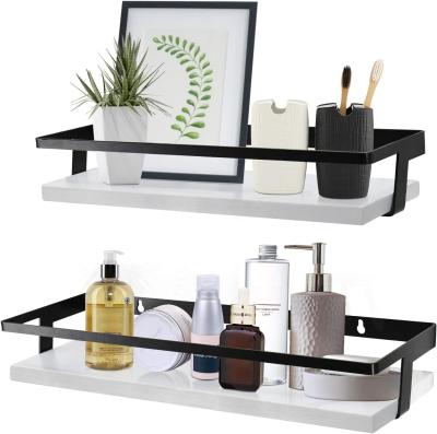 China Metal Frame Bathroom Wall Shelf Powder Coated Wood Storage Shelves for Kitchen Decor for sale