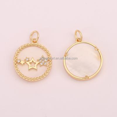 China Popular ETS-K660, jewelry, DIY materials, 18K gold plated round pendant, brass, accessories, zircon, Five-pointed star pendant, for sale