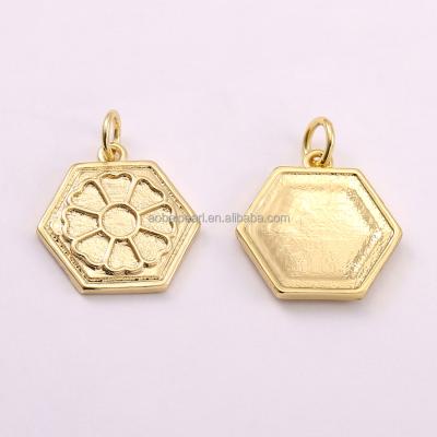 China Popular 18K Gold Honeycomb Flower Charm for Jewelry Making, Jewelry Findings, DIY Jewelry Material, Gold Hexagon Pendant, ETS-K561 for sale