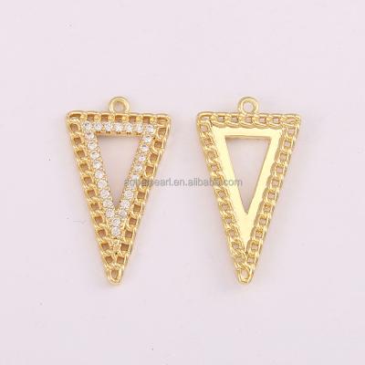 China Popular ETS-K676, jewelry making, zircon, paper clip chain charm, Bohemian style, triangle 18K gold plated copper pendant, for sale