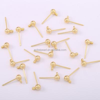 China 18K Gold 4mm Trendy Ball Stud Earrings, 2.0mm Hole, Accessories For Jewelry Making, DIY Materials, Holiday Gifts.ETS-K615 for sale