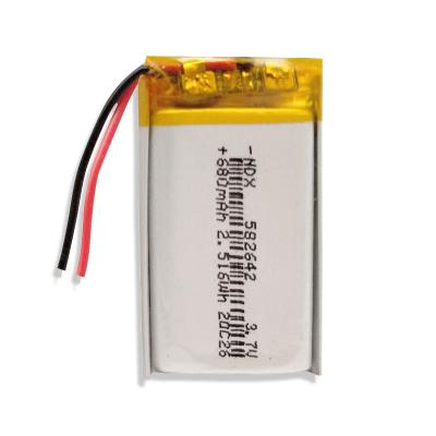 China Toys UL1642/CB/CE/KC/BIS/UN38.3/MSDS batteries approved lithium polymer battery pack 3.7v 680mah 582642 for sale