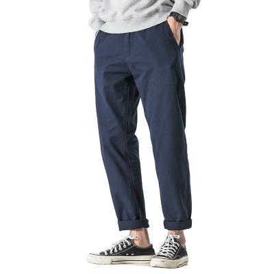 China New Breathable Men's Casual 100% Pure Cotton Pants Slim Solid Color Lightweight Straight Leg Trousers for sale