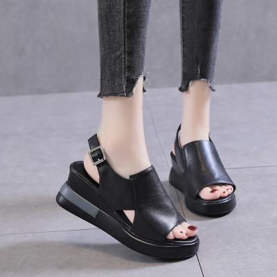 China Fashion Trend Dropshipping Summer Wedge Shoes For Solid Color Toe High Heels Casual Ladies Open Toe Sandals Women Buckle Strap Fashion Sandals for sale