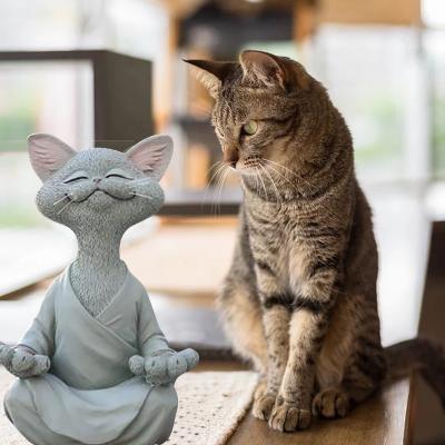 China Whimsical Black Buddha Traditional Decor Cat Figurine Meditation Yoga Collectible Cat Decor Figure Toys Happy Home Animal Dropshipping for sale