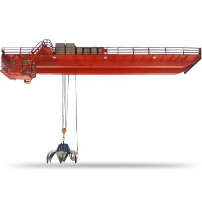 China Bridge Crane Heavy Duty Double Girder Overhead Crane Equipped With Grab Bucket For Smelting Workshop Of Steel Mill for sale